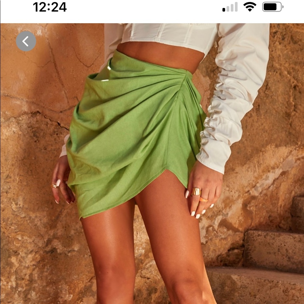 PLT green gathered mini skirt